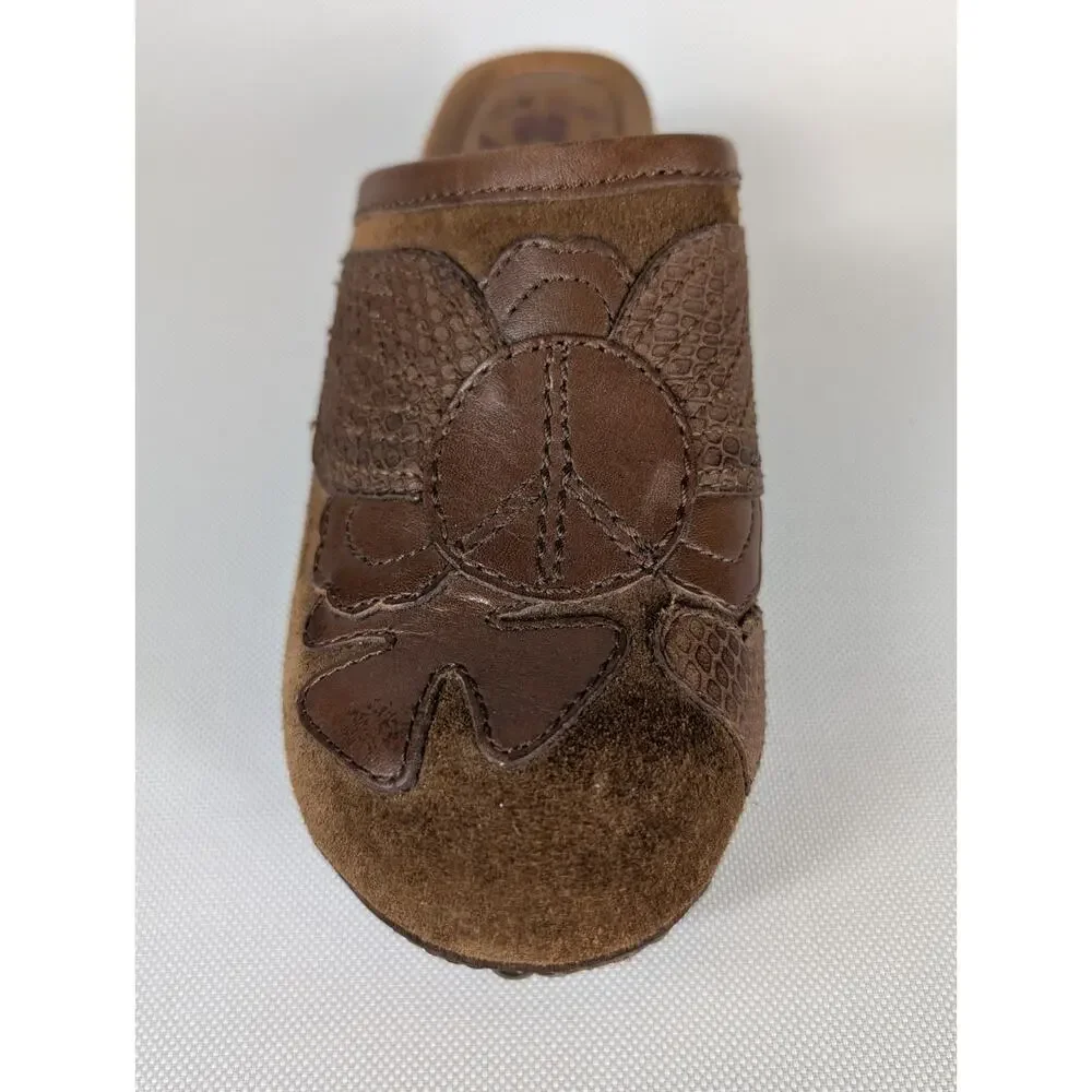 Lucky Brand Womens Wood Leather Platform Block Clogs Brown Size 6.5 M Peace